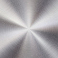 Abstract technology background with polished, brushed circular metal texture, chrome, silver, steel, aluminum for design concepts, web, prints, posters, wallpapers, interfaces. Vector illustration.