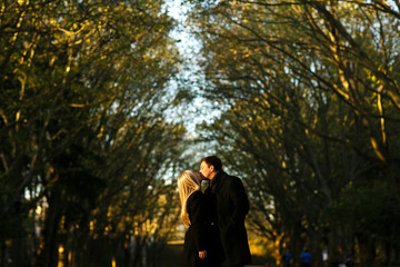 Beautiful young couple in the autumn park