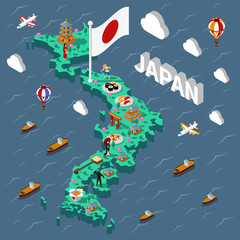 Fototapeta na wymiar Japan Touristic Isometric Map