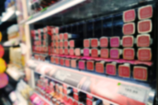 Cosmetics on shelves in supermarket