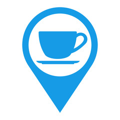 Icono plano localizacion taza café azul