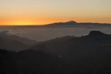 Atardecer desde el Roque Nublo con vista al Teide, Gran Canaria