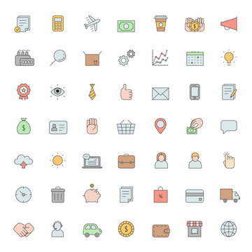 Outline business colored icons vector big set. Simple design.