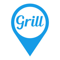 Icono plano localizacion texto Grill azul