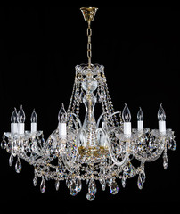 Crystal Chandelier. Group of hanging crystals.