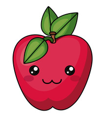 apple with kawaii face icon. Cute cartoon and character theme. Isolated design. Vector illustration