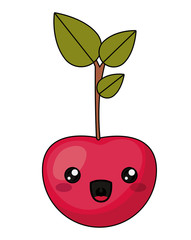 Cherry with kawaii face icon. Cute cartoon and character theme. Isolated design. Vector illustration