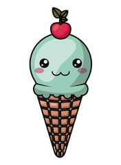 ice cream with kawaii face icon. Cute cartoon and character theme. Isolated design. Vector illustration