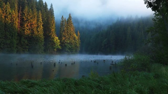 Time lapse fog over the lake at Red Lake, Bicaz Gorge