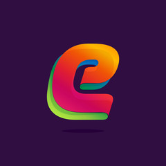 Letter E logo formed by colorful ribbon.