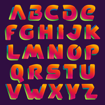 Ribbon alphabet colorful letters set.