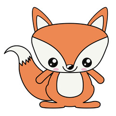 Obraz premium Fox with kawaii face icon. Cute animal cartoon and character theme. Isolated design. Vector illustration
