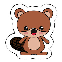 Obraz na płótnie Canvas Beaver with kawaii face icon. Cute animal cartoon and character theme. Isolated design. Vector illustration