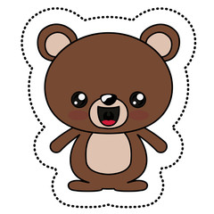 Bear with kawaii face icon. Cute animal cartoon and character theme. Isolated design. Vector illustration