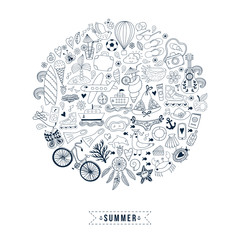 Summer heart design made of doodle season icons
