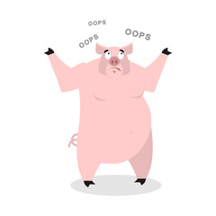 Obraz na płótnie Canvas Surprised pig says OOPS. Perplexed boar. Struck beast. With wid