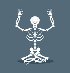 Skeleton meditating. Dead yoga. Status of nirvana and enlightenm