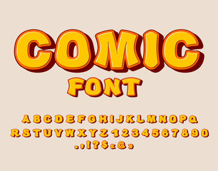 Comic font. Bang  alphabet. Bright cartoon ABC. yellow letters