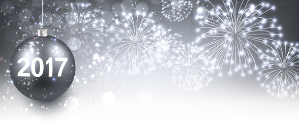 2017 New Year banner with fireworks.