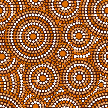 Australian tribes dot pattern vector seamless. Aboriginal art print with concentric circles. Ethnic native ornament for fabric, surface design, wrapping paper or template.