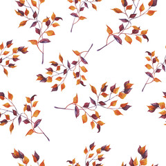 Seamless pattern with abstract autumn branches on white background. Hand drawn watercolor illustration.