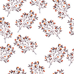 Seamless pattern with abstract autumn branches on white background. Hand drawn watercolor illustration.