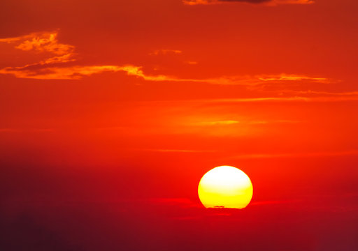 Fototapeta Sunset sun and clouds, sunrise nature background