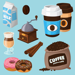 Colorful coffee vector icons set. 