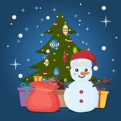 Vintage Christmas poster design with snowman vector.
