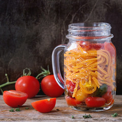 Tomato pasta in mason jar