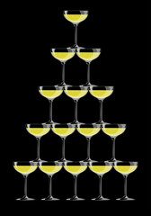 Champagne Glasses Pyramid on black background. Vector Illustration. EPS 10