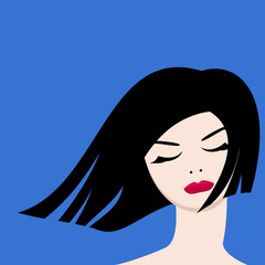 The image of a beautiful girl on a blue background.