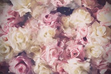 Plakaty  Grupa kwiatów z białym i różowym kolorem róży w tle efektu vintage