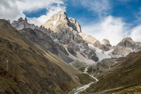 Valley and mountain landscape, Ushba, Svaneti, Georgia
