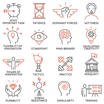 Vector set of 16 icons related to business management, strategy, career progress and business process. Mono line pictograms and infographics design elements - part 39