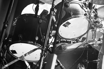 Fototapeta na wymiar Black and white photo of drum set