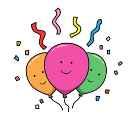 Celebration Party Balloons Cartoon. A hand drawn vector illustration of 3 smiling balloons cartoon.