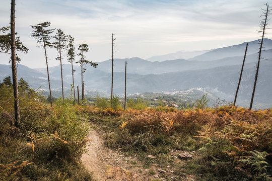 Elevated view of mountain range, Finale Ligure, Savona, Italy