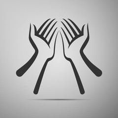 Hand flat icon on grey background. Vector Illustration