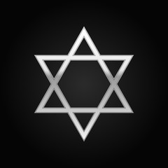 Silver Star of David icon on black background. Vector Illustration