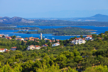 Fototapeta na wymiar Serene view of beautiful town of Murter on Murter Island, Croatia