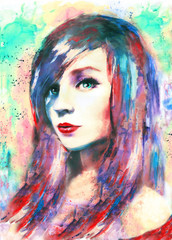 beautiful woman, watercolor painting, colorful