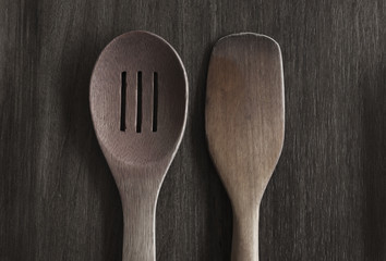 kitchen utensils on wood table