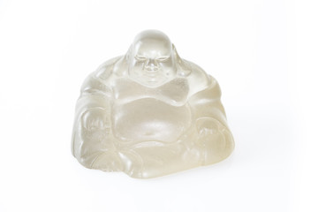 Glass smiling Buddha, isolated on white background.
