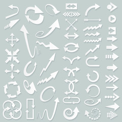 Arrows paper cut out icons set for business infographic.