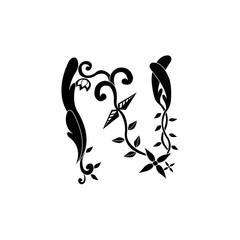 letter N font in floral black and white