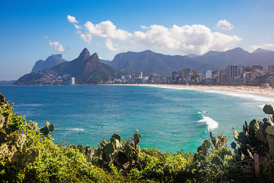 Pedra da Gavea and Morro Dois Irmaos in the distance, Arpoadors, Ipenema,  Rio de Janeiro, Brazil