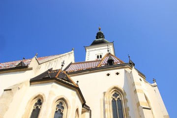 St. Mark church in Zagreb, Croatia. Part of the roof and bell tower