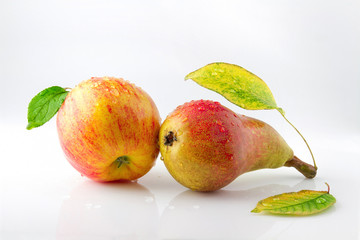 
Ripe juicy pear with water drops
