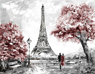 Oil Painting, Street View of Paris. Tender landscape